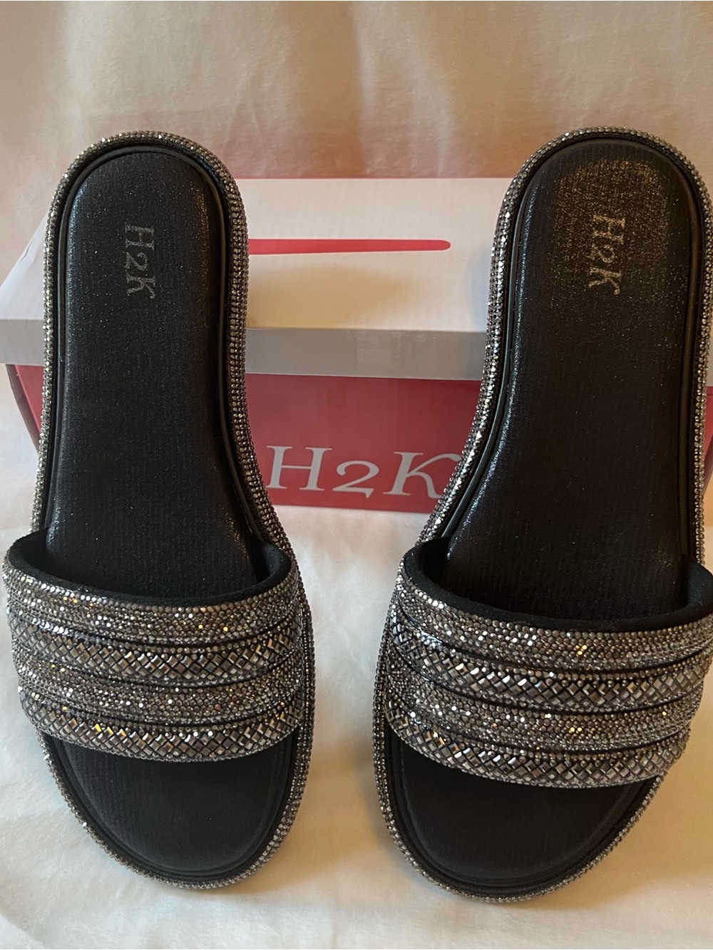 H2K Black Jeweled Slide Mules